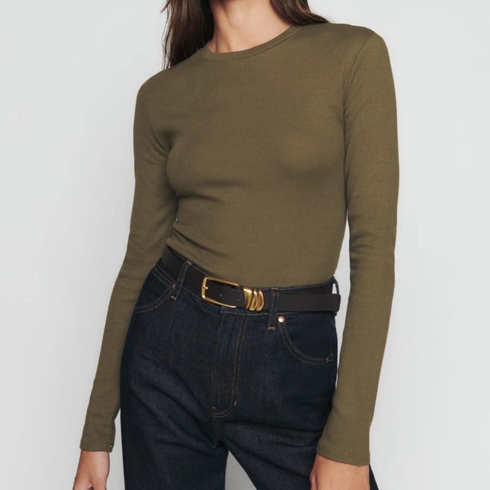 Reformation Davy Long Sleeve Crewneck Tee Dark Olive